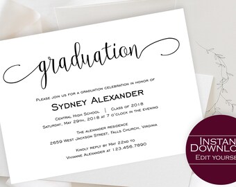 graduation invitation template etsy