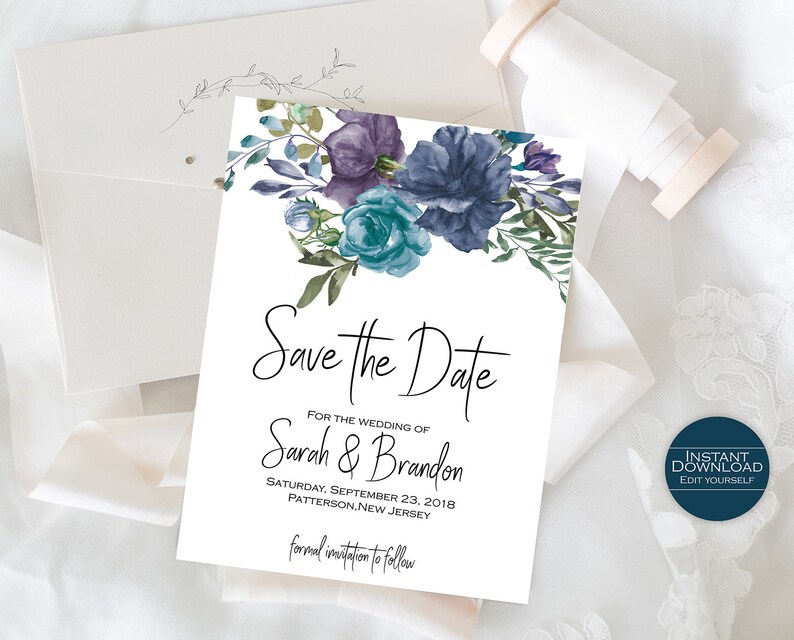 Floral Save the Date Template  DIY Save the Date  Save the Date card  Wedding Announcement  Printable Invitation  Sarah Collection
