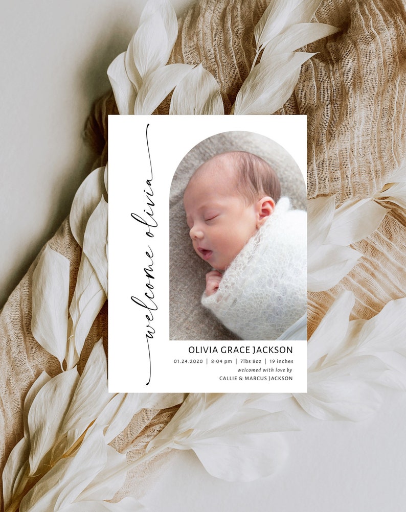 Photo Birth Announcement Template Modern Newborn Announcement Card Printable Birth Stats Card Editable Birth Announcement BRT-105 image 6