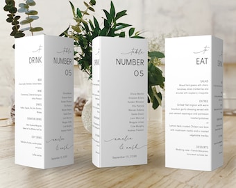 Minimalist Wedding Tri-fold Template, Modern Tri-fold Table Menu, Tri-fold Seating Chart, Printable, Editable  MEN-101