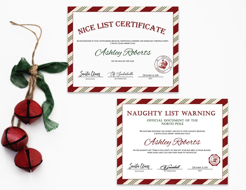 Editable Naughty and Nice List Certificates, Letter From Santa SLT-104 ...