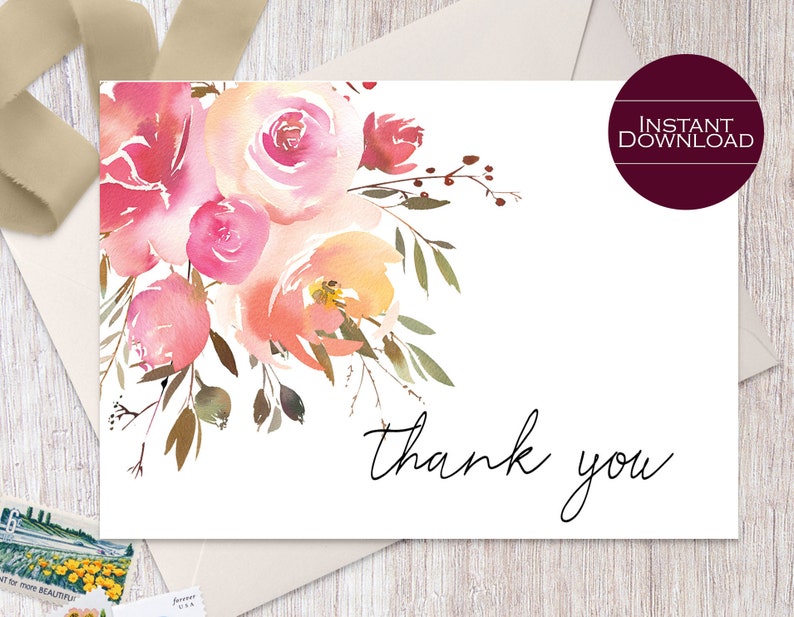 Thank You Note Card MDS337 Wedding Thank You Card Printable Thank You Card Floral Thank You Card Printable