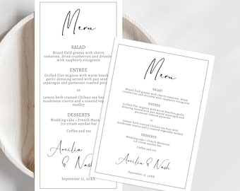 Minimalist Wedding Menu Template, Modern Wedding Menu, Editable Menu Template, Printable Wedding Menu, 4x9, 5x7, MEN-101
