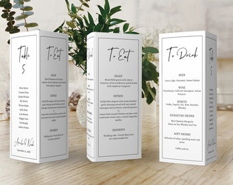 Modern Wedding Tri-fold Template, Minimalist Tri-fold Table Menu, Tri-fold Seating Chart, Printable, Editable  MEN-101