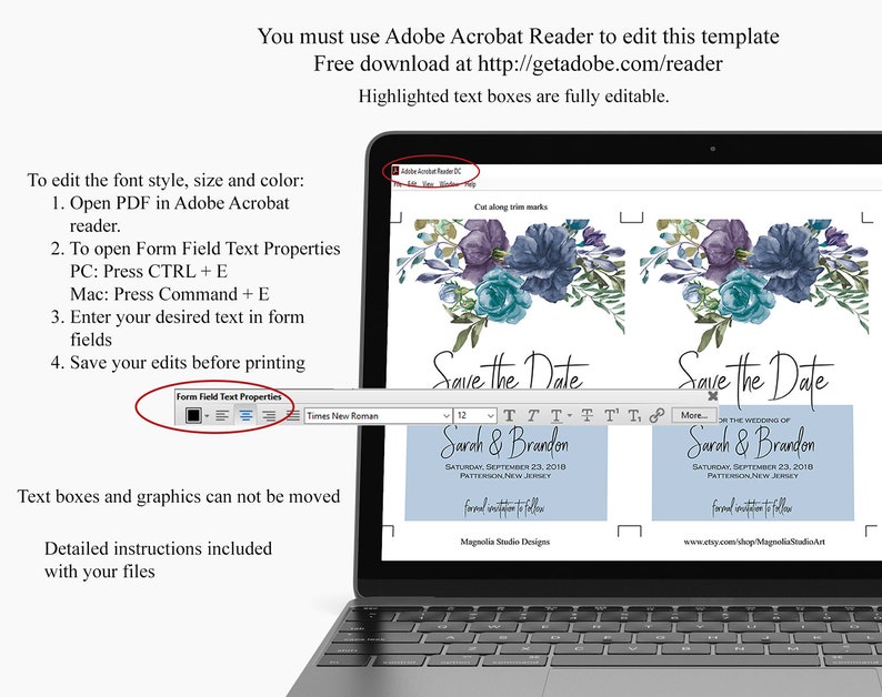Floral Save the Date Template DIY Save the Date Save the Date card Wedding Announcement Printable Invitation Sarah Collection