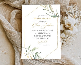 Bridal Shower Invitation Template, Editable Greenery Bridal Shower Invitation Card, Modern Boho Bridal Shower Invite BRS-101