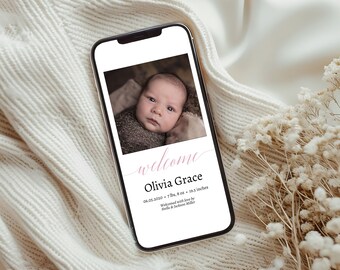 Electronic Birth Announcement; Photo Birth Announcement Ecard; Minimalist Newborn Birth Stats; Digital Birth Announcement; BRT-104E