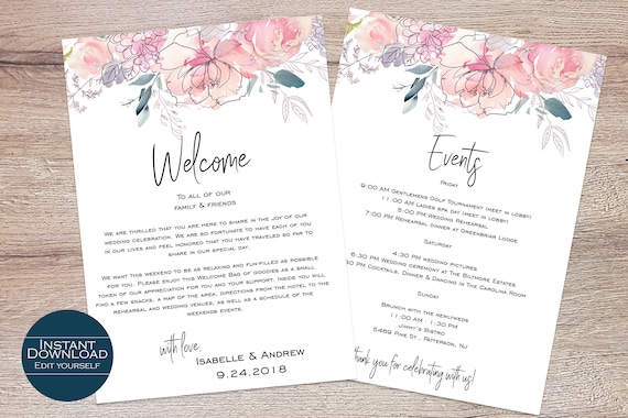 wedding welcome card wedding itinerary welcome bag card template printable itinerary isabelle collection welcome card templates