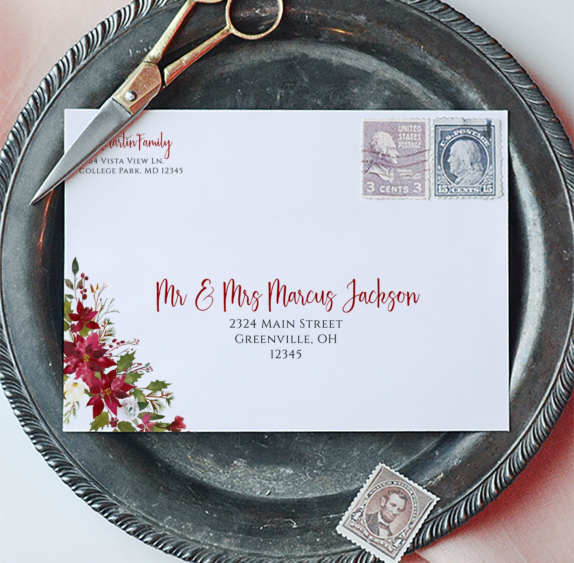 Christmas Envelope Template Winter Wedding Envelope Address Etsy
