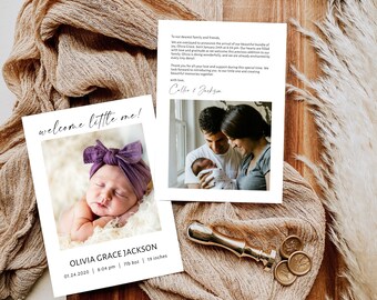 Photo Birth Announcement Template; Modern Newborn Announcement Card; Printable Birth Stats Card; Editable Birth Announcement BRT-107