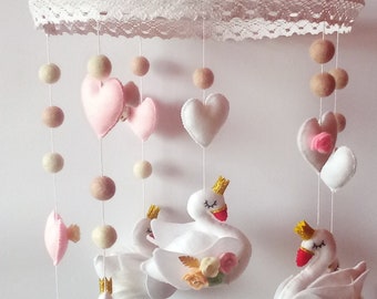 Swan Baby Mobile, White Mobile, Nursery Mobile, Baby Mobile,  Baby mobile hanging, Baby Shower Gift,