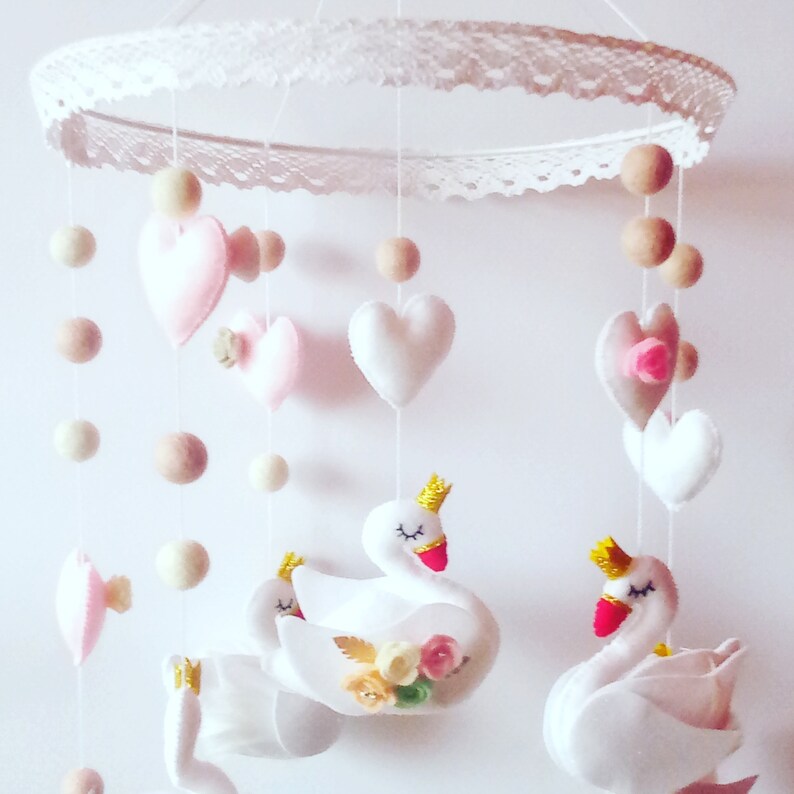 Swan Baby Mobile White Mobile Nursery Mobile Baby Mobile Etsy