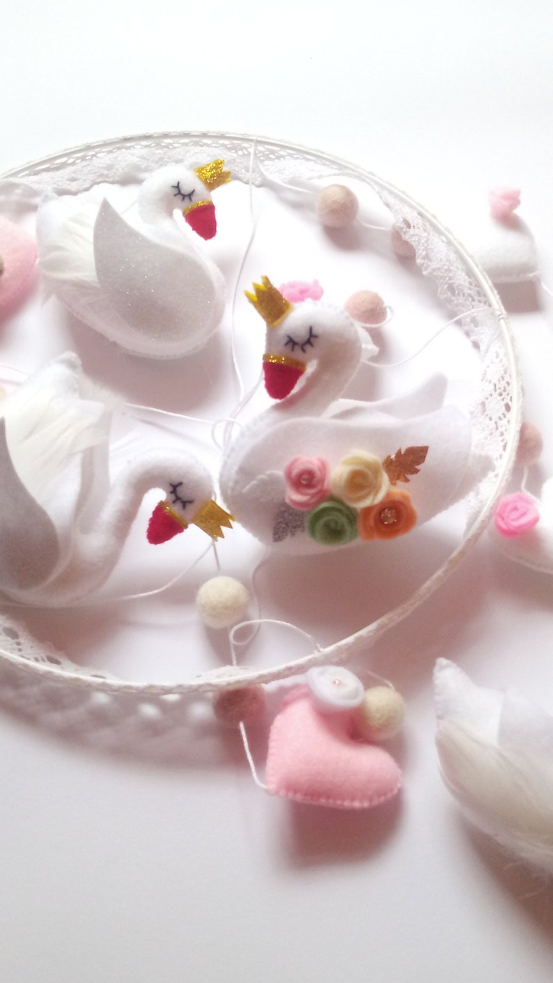 Swan Baby Mobile White Mobile Nursery Mobile Baby Mobile Etsy