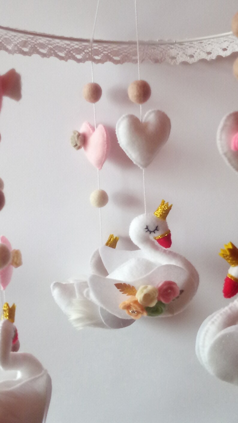 Swan Baby Mobile White Mobile Nursery Mobile Baby Mobile Etsy