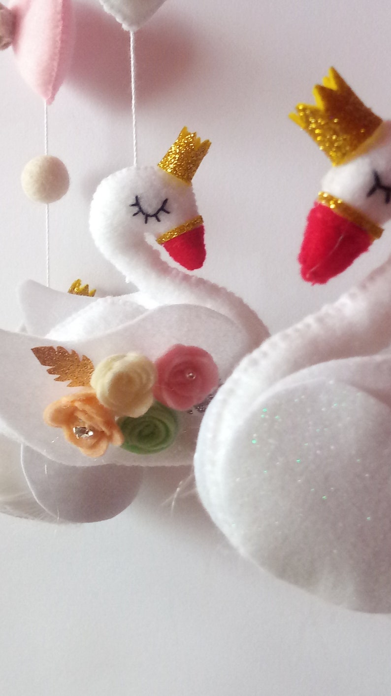 Swan Baby Mobile White Mobile Nursery Mobile Baby Mobile Etsy