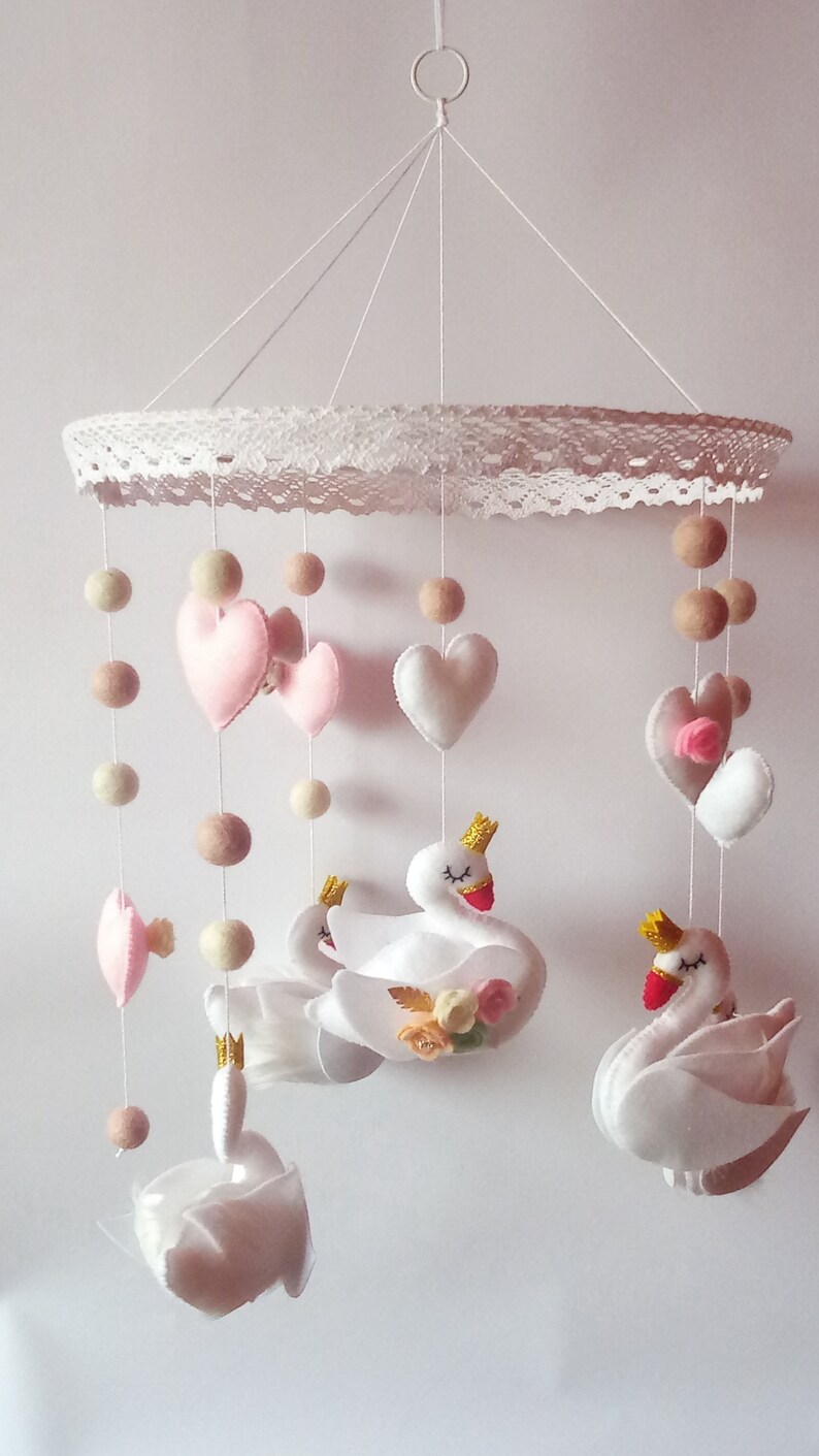 Swan Baby Mobile White Mobile Nursery Mobile Baby Mobile Etsy