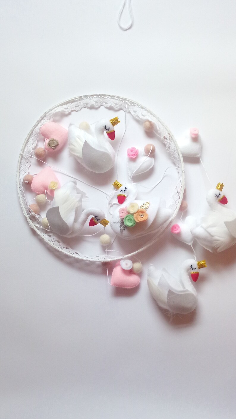 Swan Baby Mobile White Mobile Nursery Mobile Baby Mobile Etsy