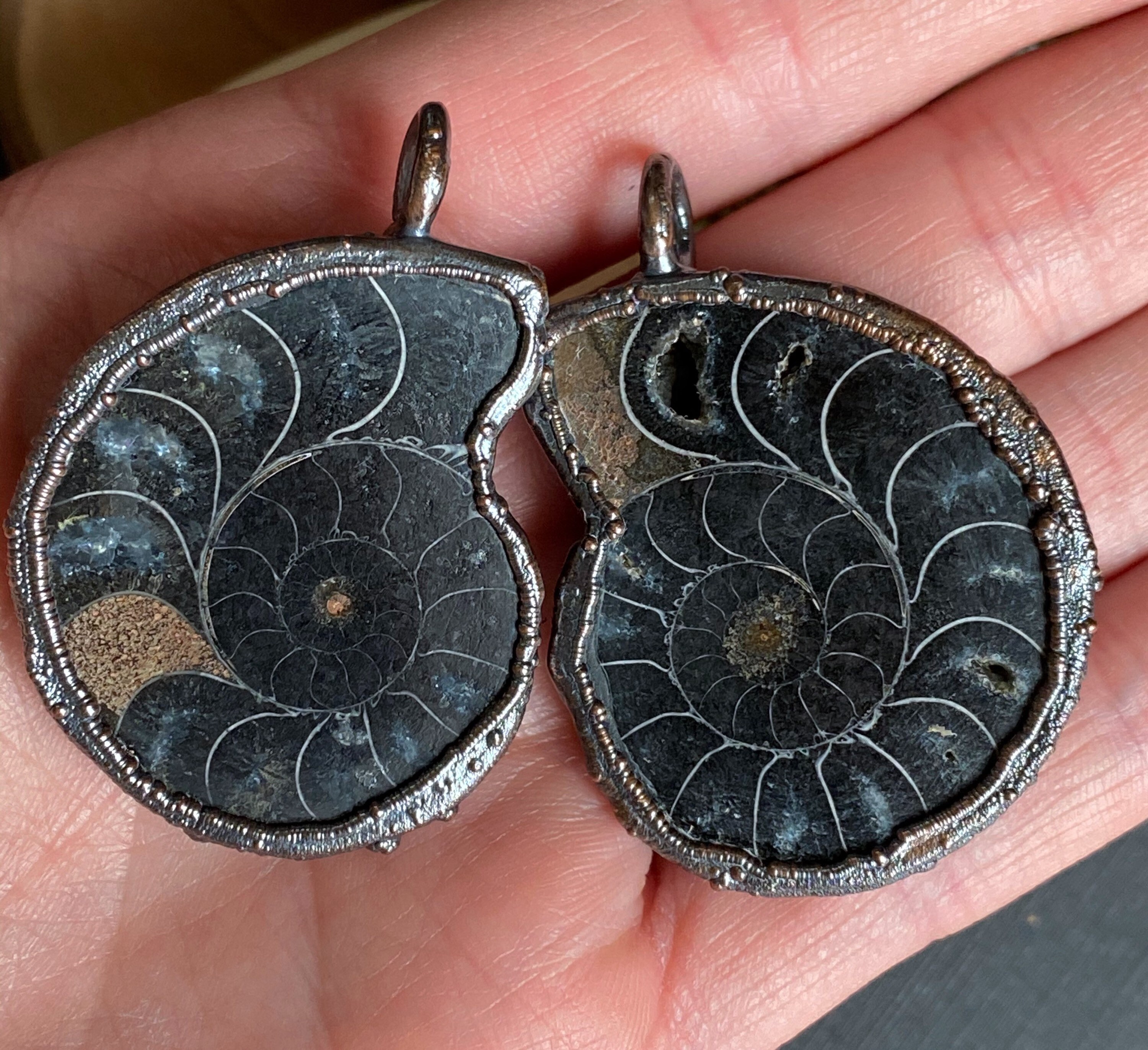 Ammonite Fossil necklace Electroformed copper pendant