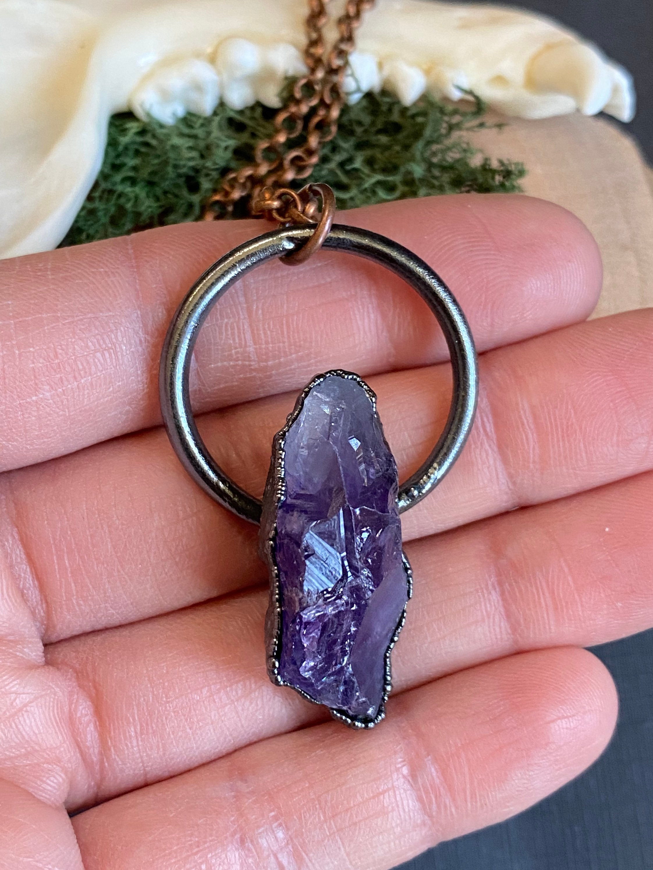 Amethyst crystal necklace Electroformed copper jewelry
