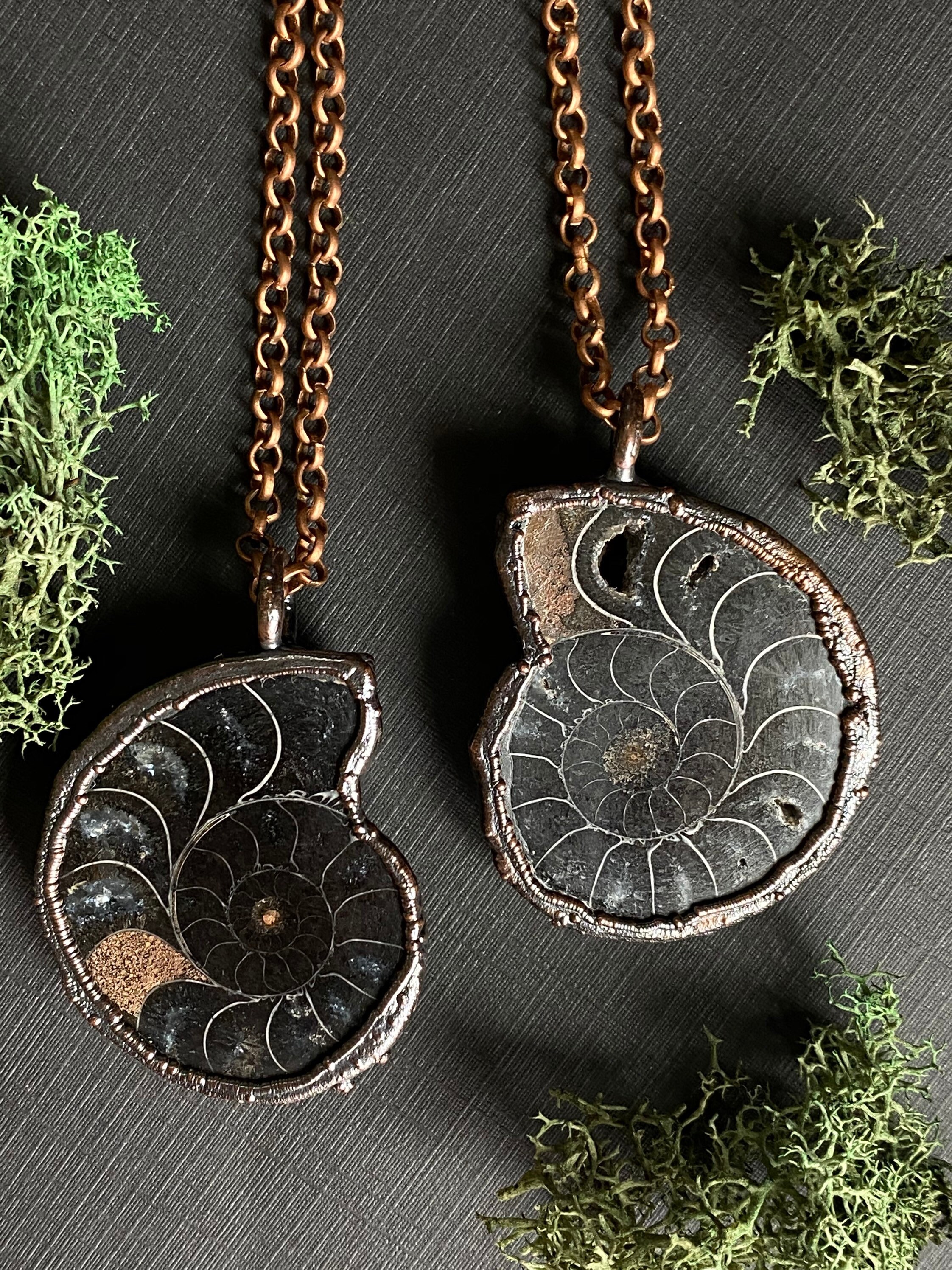 Ammonite Fossil necklace Electroformed copper pendant