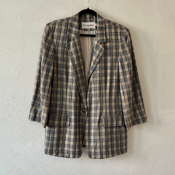 Vintage 80s Checkered Linen Blend Blazer