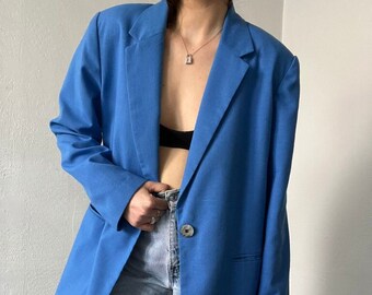 Blazer boyfriend extragrande azul vintage