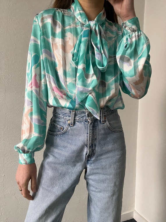 90s Nordstrom Sheer Floral Tie Neck Blouse - image 4