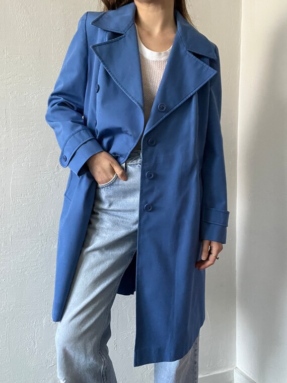 Vintage Blue Double Breasted Trench Coat Women's … - image 2