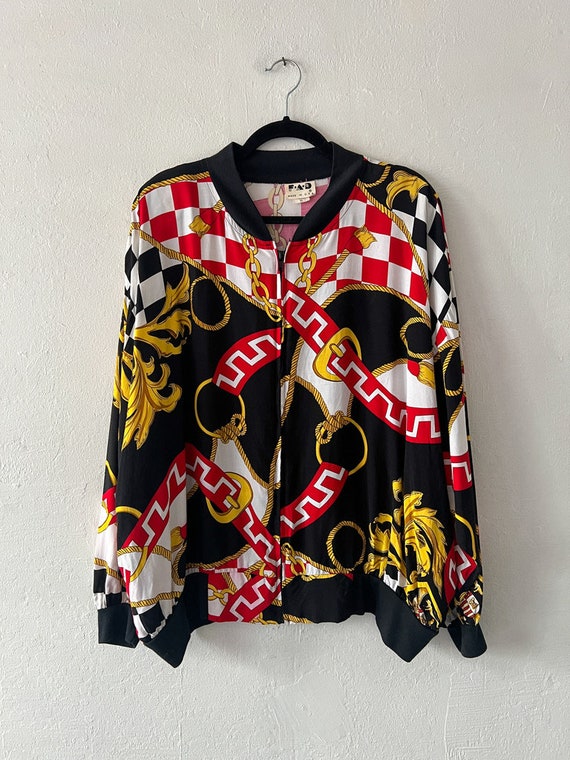 Vintage Baroque Print Bomber Jacket - image 2