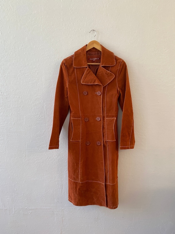 Vintage Papaya Suede Leather Trench