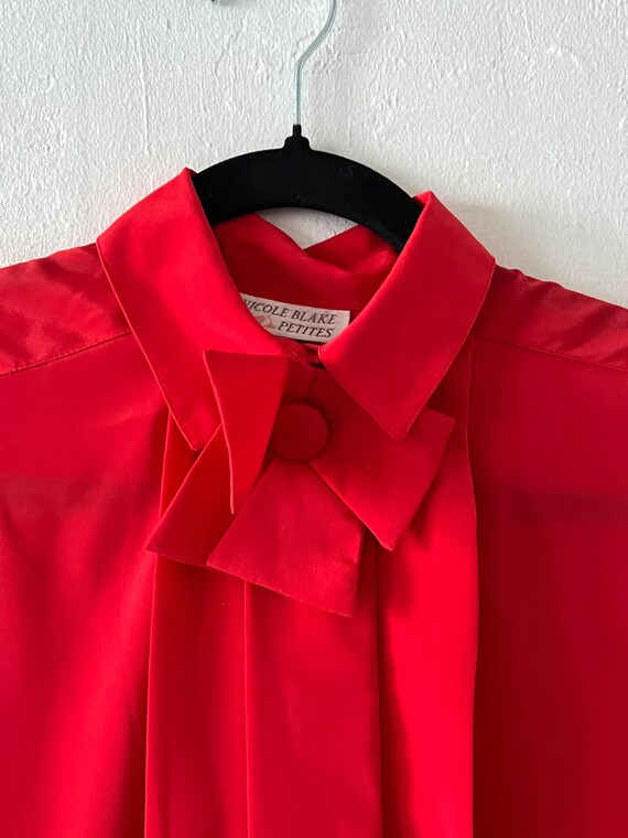 Vintage Candy Apple Red Bow Blouse - image 8