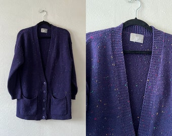 Vintage Purple Speckled Knit Cardigan