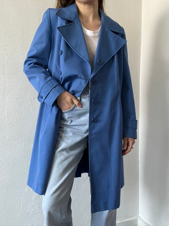 Vintage Blue Double Breasted Trench Coat Women's … - image 3