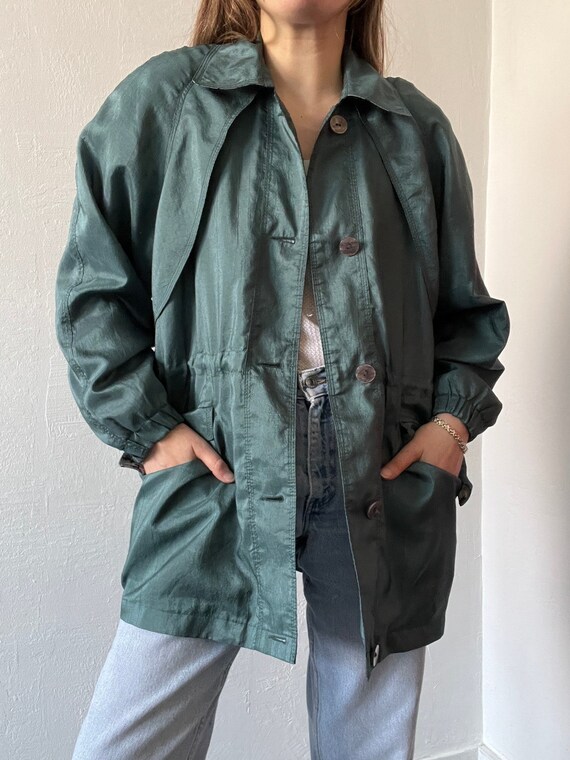 Vintage 90s Green Nylon Windbreaker Jacket - image 6