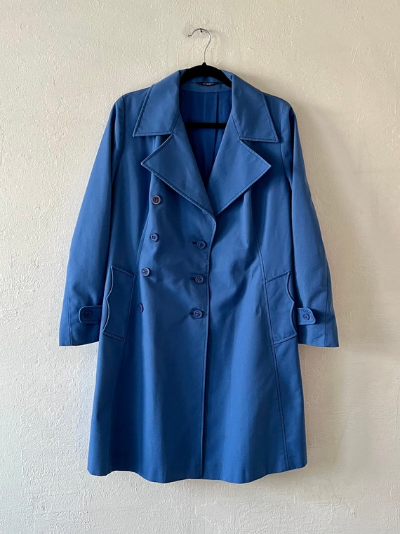 Vintage Blue Double Breasted Trench Coat Women's … - image 8