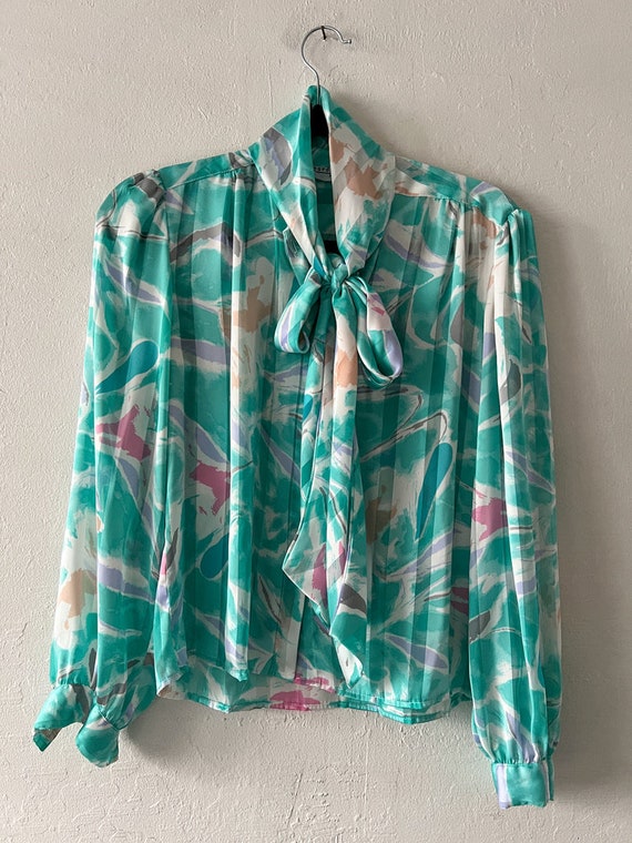 90s Nordstrom Sheer Floral Tie Neck Blouse - image 8