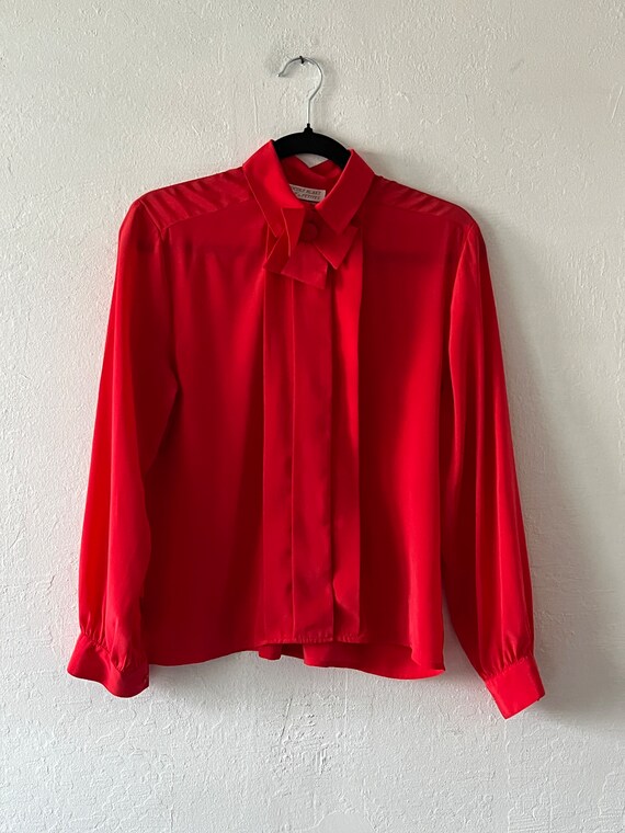 Vintage Candy Apple Red Bow Blouse - image 7