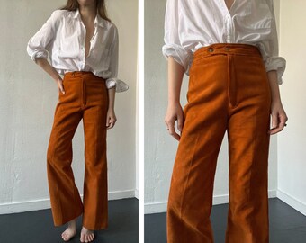 Vintage Rust Suede Leather High Waisted Flared Pants 28"x30"