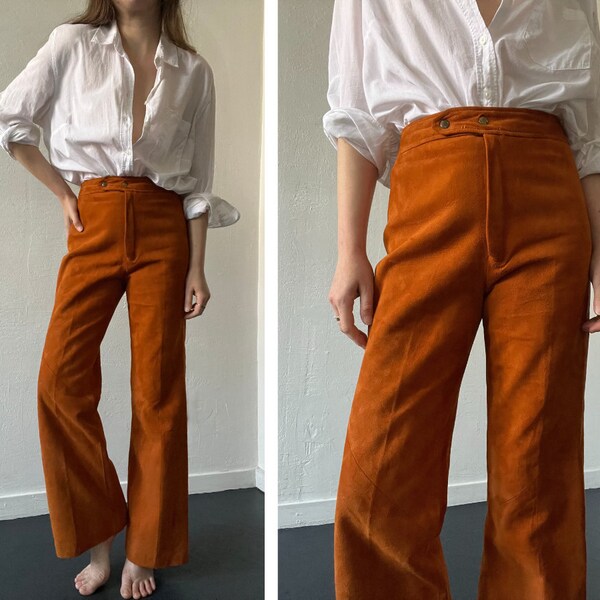 Vintage Rust Suede Leather High Waisted Flared Pants 28"x30"