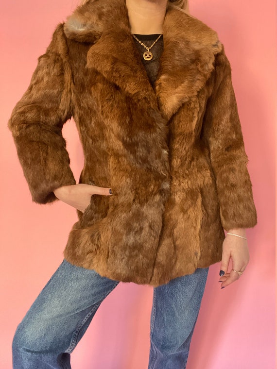 Vintage 70s Brown Rabbit Fur Coat