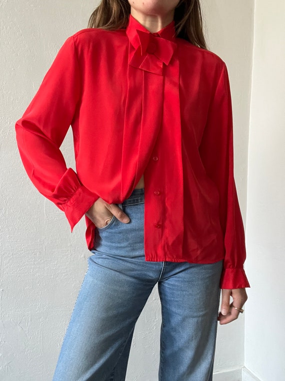 Vintage Candy Apple Red Bow Blouse - image 4