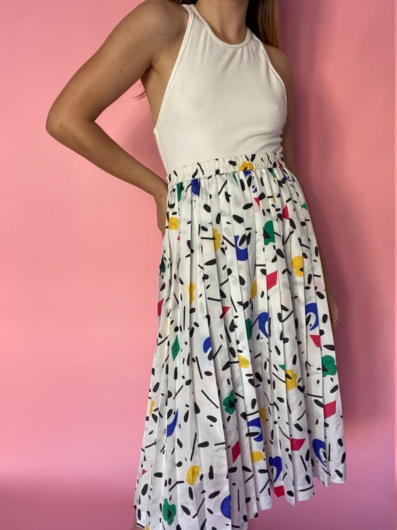 80s New Wave Primary Color Pleated Maxi Skirt