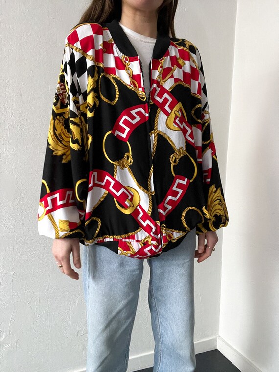 Vintage Baroque Print Bomber Jacket - image 8