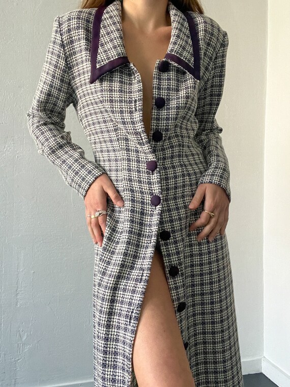 1990s Structured Purple & Navy Checkered Dress - image 4