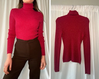 Y2k Sparkly Pink Ribbed Knit Turtleneck