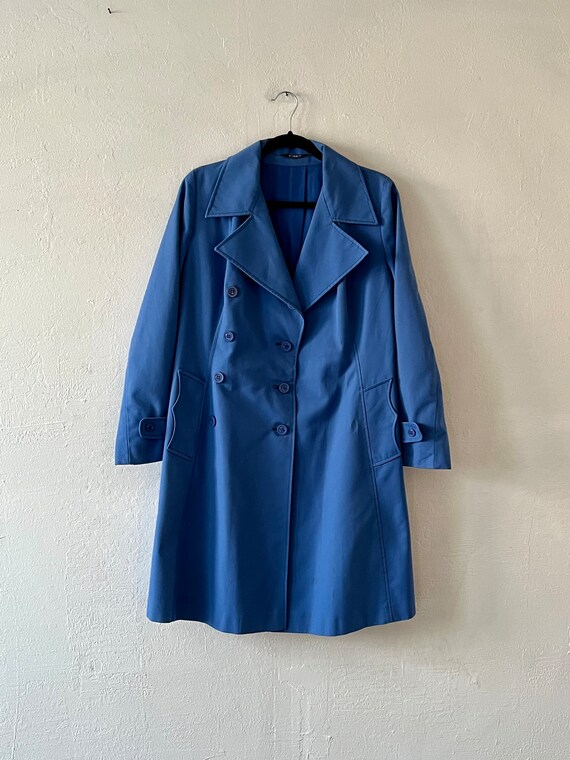 Vintage Blue Double Breasted Trench Coat Women's … - image 4