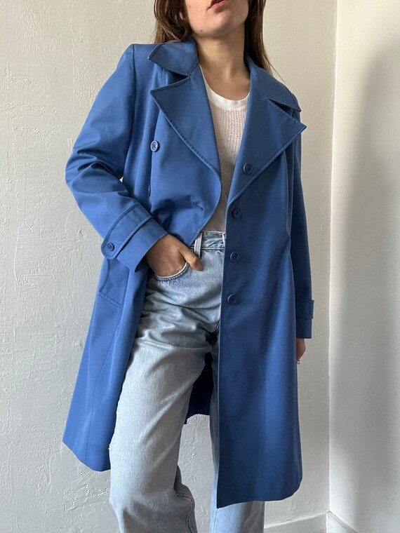Vintage Blue Double Breasted Trench Coat Women's … - image 1