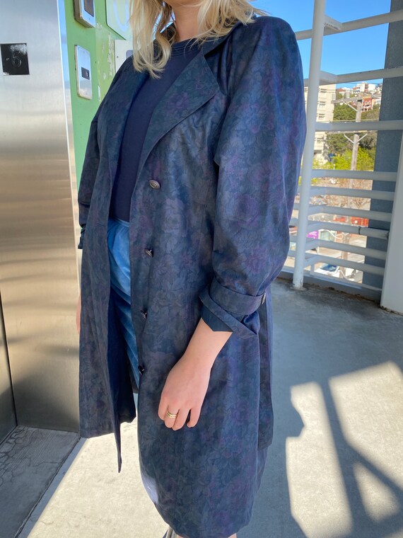 1980s Violet Floral Dolman Sleeve Trench Coat