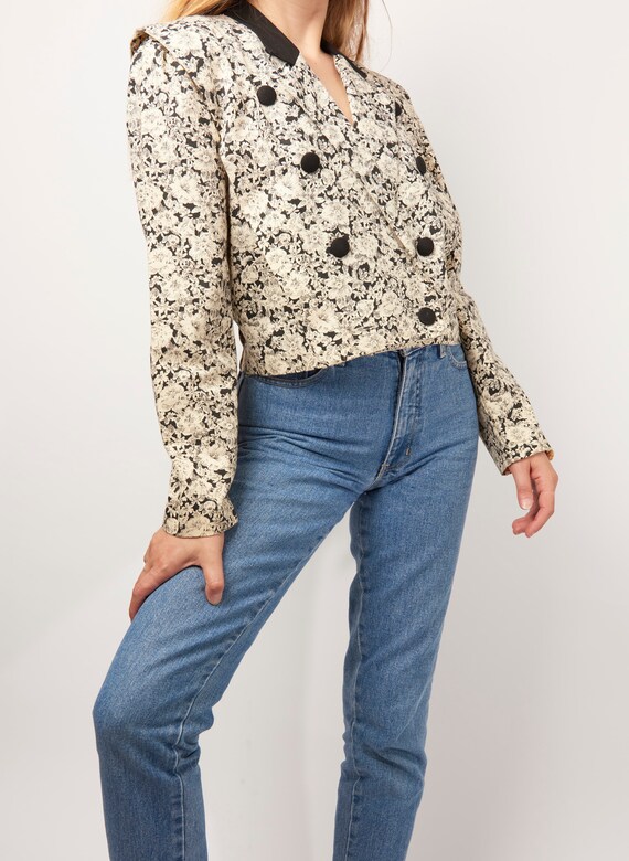 Vintage 90s Cropped Floral Print Cotton Blazer
