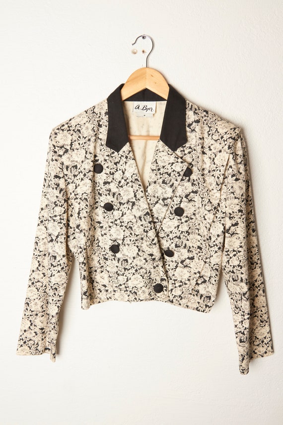 Vintage 90s Cropped Floral Print Cotton Blazer